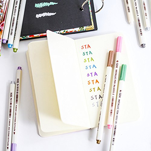Metallic Marker Stifte, Satz von 10 Farben Metallischen Maker Pen für Fotoalbum Gästebuch Kartenherstellung, auf Oberfläche-Papier Glas Kunststoff Töpferei Stein Färbung Bücher, von WonderforU - 5