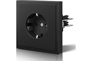 BSEED Enchufe de Pared con Garfio,Mate Enchufes Empotrable Estándar,Seguridad Infantil,Fácil Instalación,C-Series,1 Enchufe,80mm Negro