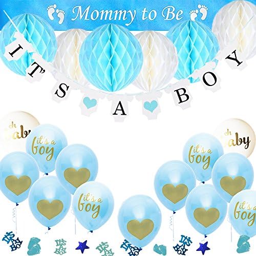 TopDeko Baby Shower Decorations for Boys with Mommy to Be Sash, “Its A Girl” Banner and Balloons, 6pcs Honeycomb Balls, Baby Shower Confetti for Girls, 15pcs 12” Party Balloons - Blue and Pink