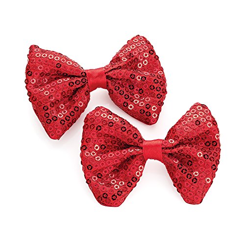 Pair of Red Sequin Covered Bow Motif Beak Hair Clips