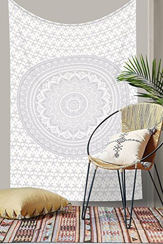 Grau Ombre Tapestry von JaipurHandloom „Mandala-Tapisserie, Königin, Multi Color Indian Mandala-Wand-Kunst, Hippie Wandbehang, Bohemian Bedspread - 2