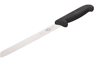Victorinox, coltello da cucina, coltello da pane, finitura ondulata Fibrox, coltello da 21 cm, in alluminio, colore nero