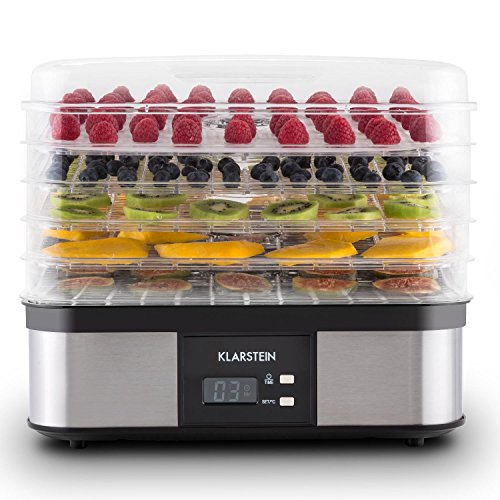 Klarstein Valle di Frutta Drrgert Edelstahl Drrautomat Frchtetrockner (250W Dehydrator, 5 Etagen mit je 32 x 25 cm, einstellbare Temperatur, Timer) silber-schwarz
