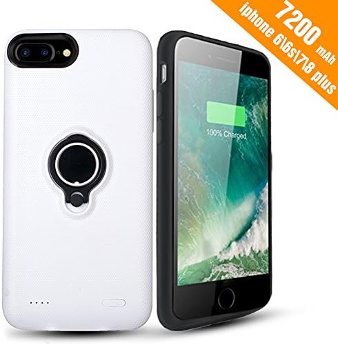 iPhone 7 Plus Battery Case - Hathcack 7200mAh Portable Battery Charging Case for iPhone 8 plus/7 Plus/6 plus/6s plus Extended Battery Juice Pack/Lightning Cable Input Mode Support Magnetic Car Holder (White)