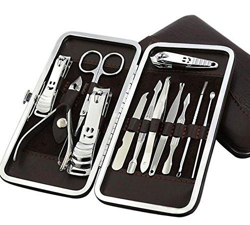 Pediküreset, Maniküre Set, Nagelpflege Set 12-teiliges Maniküre-Pediküre Reise Set ,CIDBEST® Edelstahl Nail-Clippers Reiniger Häutchen Grooming Kit, Marken-Qualität Beauty Maniküre Nagel Werkzeug-Sets Nagelschere Nagelknipser Pediküre-Set Tool Kit mit Ledertasche - 2