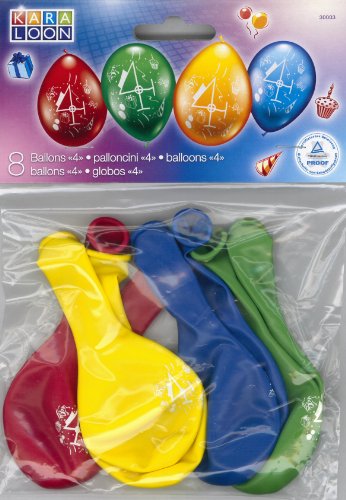 Karaloon 30003 - 8 Ballons Zahl 4 (24-26 cm), sortiert