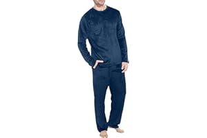 PDAKIEYXND Frottee Flanell Pyjama Herren Kuschelig Fleece Schlafanzug - Lang Winter Warm Pyjama Set Zweiteiliger Langarm Frottee Schlafanzüge für Herren mit Taschen