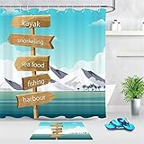 ZLWSSA 3D Rideau De Douche Imperméable Gris Conseil Indicateur Conseil Kayak Pêche Ensembles Salle De Bains Nature 150x180cm