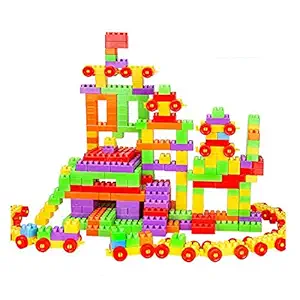 AEXONIZ TOYS Non-Toxic Building Blocks Game Toy Set with Wheels Playset for 3-8 Years Old Kids Boys & Girls,Random Color,200+ Piece (New Building Block Toys)