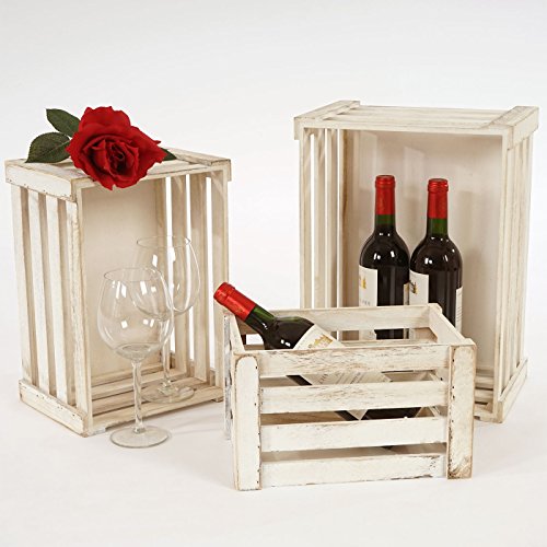3er Set Holzkiste T295, Weinkiste Dekokiste Obstkiste, Shabby-Look Vintage weiß - 2