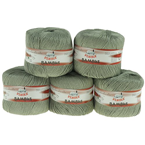 5 x 50g Strickgarn BAMBUS by VLNIKA, Nr. 306 grau/grün