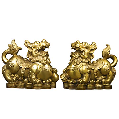 Hecho a mano riqueza latón Pi Yao/Pi Xiu figura de unicornio para buena suerte decoración para el hogar regalo par/2pcs (S) BS099