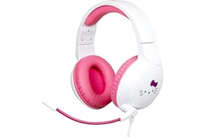 Konix Hello Kitty Casque Gaming Filaire PC, PS4, PS5, Switch, Xbox One et Series X|S - Microphone - Câble 1,5 m - Prise Jack 3,5 mm - Blanc et Rose