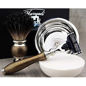 Haryali London Shaving Kit - 6pcs Gold antique - Shaving Set - Badger Shaving Brush - 3 edge Shaving Blade Shaving Razor… - Image 4