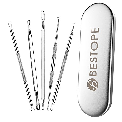 BESTOPE Blackhead Remover Skincare Tools 5pcs 100% Hygienic Stainless Steel Comedone Kit Treatment for Pimple, Whitehead, Acne Extractor Risk Free Smooth Nose Face Skin