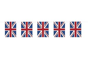 SHATCHI 10m/33ft Long Union Jack Bunting with 30 Fabric Flags Queen's Platinum Jubilee Banner For Wedding Sporting Royal Events Pub Office BBQ Street Party Support