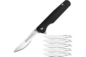 BEEK Mini Coltello Pieghevole Con Clip, Bisturi, Coltello Portachiavi, 10 Lame Intercambiabili Figura 24, Mini Coltello Tascabile Edc Per Esterno, Campeggio (G10 Nero Grande)