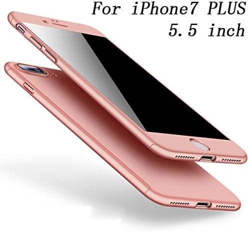 iPhone 7 PLUS Case Cover 360 Degree Protection 3 in 1 Slim Cover Adamark Shockproof Shell Full Body Coverage Protection Protective Case + Tempered Glass Screen Protector For iPhone 7 Plus (Rose Gold)