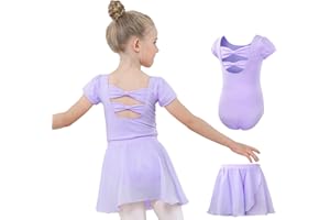 Gogokids 2 Pack Ballet Dress for Girls, Kids Short Sleeve Gymnastics Costume with Removable Shiny Skirt, Children Ballet Dancewear Set Perfect for Ballet Dance Class and Performances 3-11 Years