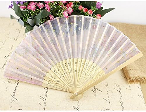 HappyToy 8.3 inch 23 Bamboo Frame Silk Handmade Folding Fan Hand Held Wedding Party Gift Chinese Japanese Design With different Pattern