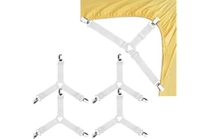 Bessy shop Drap de lit Attaches，4 Pièces Triangle élastique Bretelles Gripper Support Clip de Sangles Triangle Réglable élastiques pour Drap Housse，Canapé Coussin, Nappes, Planche à Repasser,Blanc.