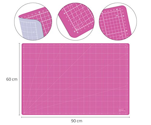 Selbstheilende Schneidematte A1 in Pink, Blau, Grün. Perfekt zum Nähen, Basteln und Patchworken. 90×60 beidseitig bedruckt. cm und inch Angabe - 3