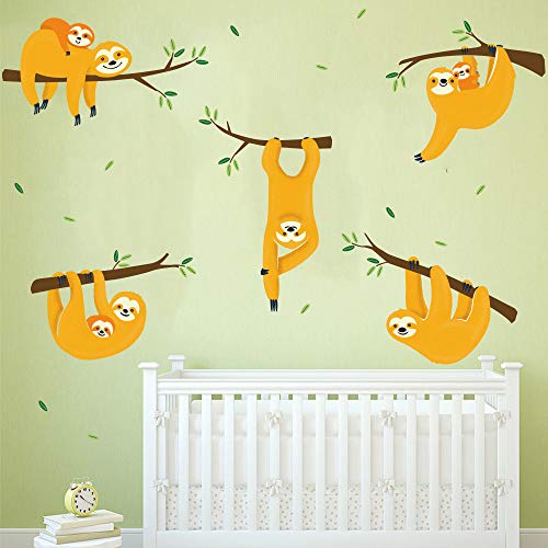 ufengke Adesivi Murali Bradipi Adesivi Muro Ramo di Albero per Camera da Letto Bambini Soggiorno Asilo Nido Decorazioni Parete