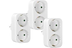 DYNOPULS 2 Fach Steckdosenleiste, Doppelstecker für Steckdose, Steckdosenadapter Verteilersteckdose, 2er Steckdosen-Adapter, 3 Stücke