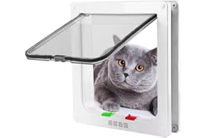 PIQIUQIU Katzenklappe Hundeklappe, Haustierklappe 4 Wege, Haustiertür Katzentür Haustiertür Installieren Leicht, Cat Flap Klappe für Katze, Kätzchen, kleinen Hund 19.8 x19 x 5.5 cm Weiß