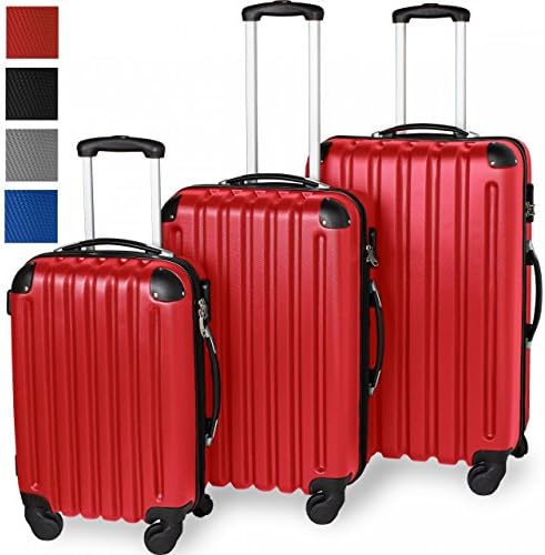 Three-Piece ABS Travel Luggage Set, Hard Shell Suitcase, Lightweight, 360° Swivel Wheels, Telescopic Aluminium Handle, Red