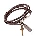 Habors Brown Plaque And Cross Leather Multistrand Bracelet For Unisex RS.299.00