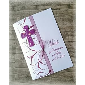 Menü Menükarte Speisekarte Kommunion Konfirmation Firmung Taufe Kreuz christliche Symbole brombeer beere dunkel pink