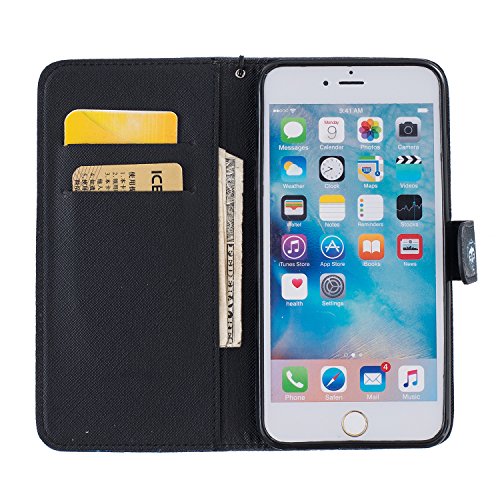 iPhone 6 Plus Hülle,iPhone 6S Plus Hülle,Cozy Hut Lederhülle Leder Tasche Case Cover für iPhone 6 Plus / 6S Plus (5,5 Zoll) Hülle PU Schutz Etui Schale Schwarz niedlichen Welpen Muster Design Backcover Flip Cover Wallet Hard case im Bookstyle mit Standfunktion Karteneinschub und Magnetverschluß Etui Flip Case – Black Dog - 6
