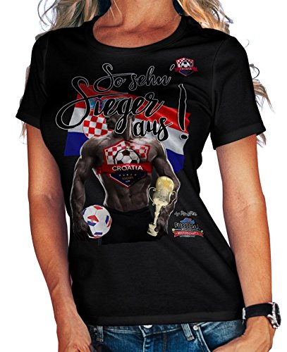 Stylotex Damen / Girlie T-Shirt So sehn Sieger aus Guy Croatia Hrvatska Kroatien, Farbe:schwarz;Größe:M