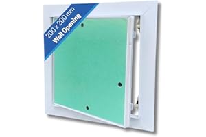 AirTech-UK Plasterboard Aluminium Access Panel Inspection Hatch - Ideal for Walls and Ceilings - Detachable Hinged Push Lock Door with White Powder Coated Aluminium Frame (200mm X 200mm)