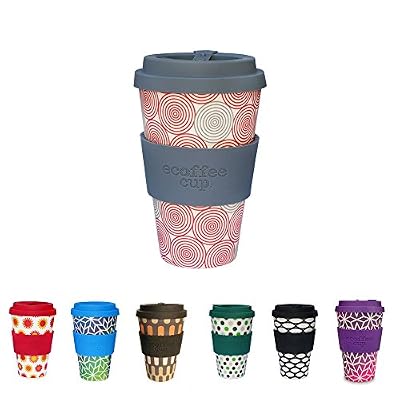 kaufdichgruen Élégant bambou tasse emporter Kaufichgrün I Tasse à café emporter avec couverture et manchon en silicone, lavable sans BPA I Café gobelets à emporter réutilisable - Swirl 400 ml