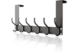 Lorrtta Over Door Hook, Stainless Steel Door Hanger with 12 Hooks - No Drilling, Assembly-Free for Coats, Clothes, Hat, Towel, Jacket - Bedroom Space Saving - Black