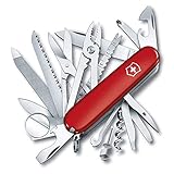 Hoja grande, hoja pequeña, sacacorchos, abrelatas con destornillador pequeño (también para tornillos de Cruz), abrebotellas con destornillador y cable stripper, exprimidor, llaveros, pinzas, punch-palillo de dientes, tijeras,