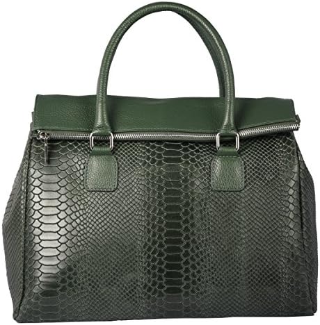 Made In Italy Genuine Python Printed Leather Handbag Color Dark Green Tuscan Leather - Woman Bag