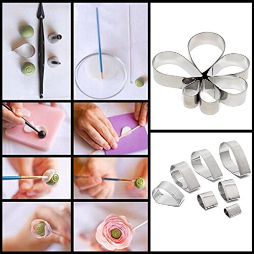 Aliciashouse 7Pcs Rose Petal Edelstahl Ausstechform Mold Biskuit-Fondant-Cutter Kuchen verziert Werkzeug - 5