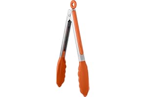 U-Taste 23 cm 315 ℃ Pince de cuisine en silicone résistant à la chaleur avec embouts en caoutchouc antiadhésif hermétiquement scellés et poignée en acier revêtue de silicone pour servir (Orange)