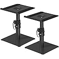 suptek Speaker Stand Desktop Mount Set, 9.6 x 8.8 inch Trays, Height Adjustment and Tilt, Universal Audio Holders for Computer and Bookshelf Speakers, Compatibility with HiFi Speakers, Black, SDM001T