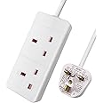 ExtraStar 2 Way Extension Lead, 13A Fused UK Plug Adapter, 2 Metre Extension Cable Power Strip - White