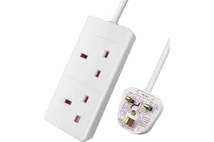 ExtraStar 2 Way Extension Lead, 13A Fused UK Plug Extension Socket, 1M Extension Cable Power Strip - White