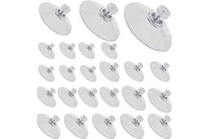 LSUWDE 24pcs Suction Cups with Metal Screw Window Suckers for Glass, 32-41-53mm Threads Clear Plastic Sucker Pads Without Hooks for Decor Camping Car Caravan Kitchen