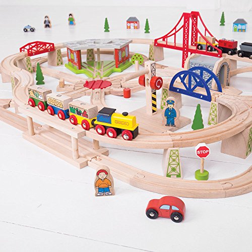 Bigjigs Rail Wooden Freight Train Set with Storage Box - 130 Pieces