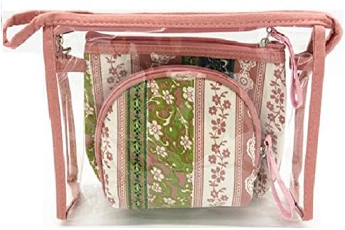 3 piece Clear Cosmetic Bag Set HIGH CAPACITY LIGHT WEIGHT Perfect for Air Travel and use as Wash Bag Makeup Organizer Cosmetic Case Toiletry Bag for Indoor and Outdoor use (Vintage Pink)