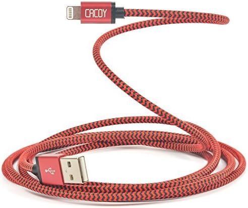 Lightning to USB Cable lead Apple Certified, CACOY 6.6ft(2m) Fast Charging Sync and Data Cable with Compact Connector Head for iPhone X/8 Plus/8/7/7 Plus/6S/6C/6 Plus/5S/5C/5/Se/iPad/iPod - Red and Black