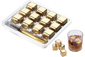 Hitopin 12 Piezas Acero Inoxidable Piedras de Whisky, Cubitos de Hielo de Acero Inoxidable + Clips, Cubitos Hielo Reutilizable, Inoxidable Piedras de Whisky y Pinzas,para Cócteles, Whisky, Vino