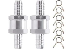 VooGenzek 2 Pièces Clapet Anti-Retour, 10mm D'aluminium Carburant Non Retour Clapet Anti-Retour, avec 6 clips à ressort, pour Essence Diesel Carburateur Systèmes de Carburant à Basse Pression